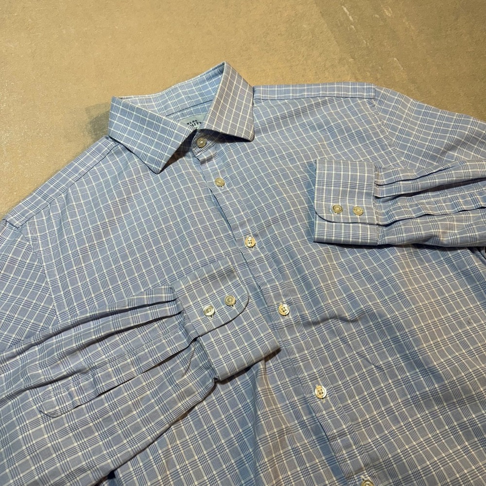 Charles Tyrwhitt Extra Slim Fit Large Dress Shirt Blue Plaid 16.5 34 Business
